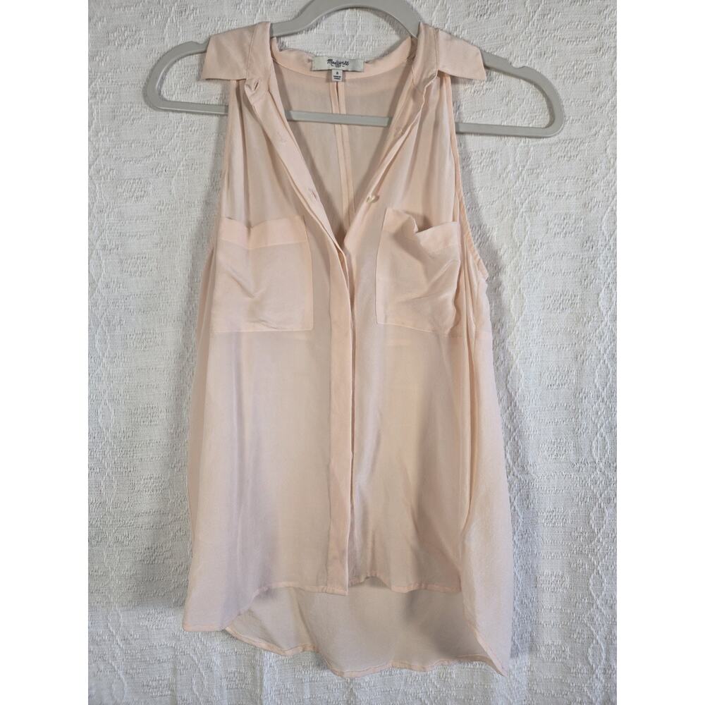 Madewell 100% Silk Baby Pink Cutaway Tank With Peephole In Back Spring Easter‎